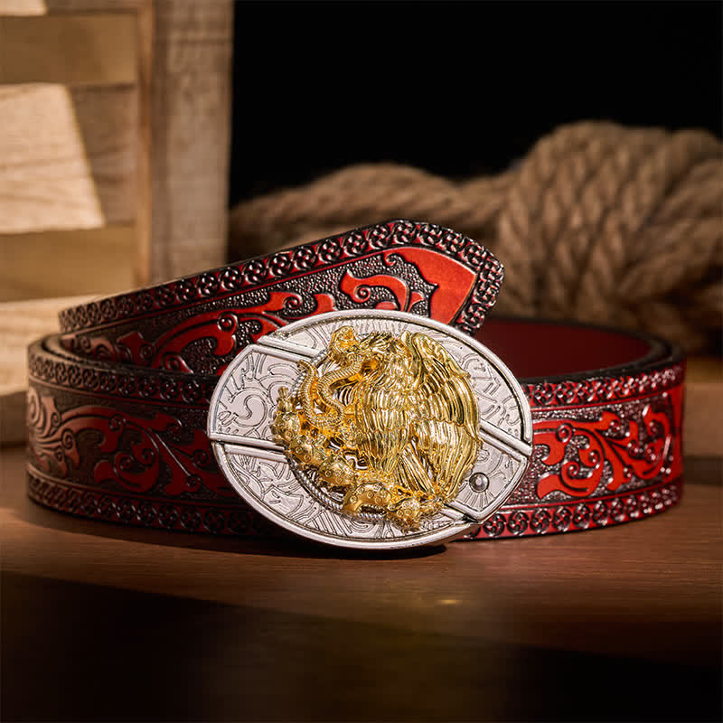 Goldener Adler Schlangen-DIY-Klappmesser mit versteckter Klappe, silberne Schnalle, Ledergürtel - Adler und Schlange - Brauner geschnitzter Gürtel - 42 - image 6