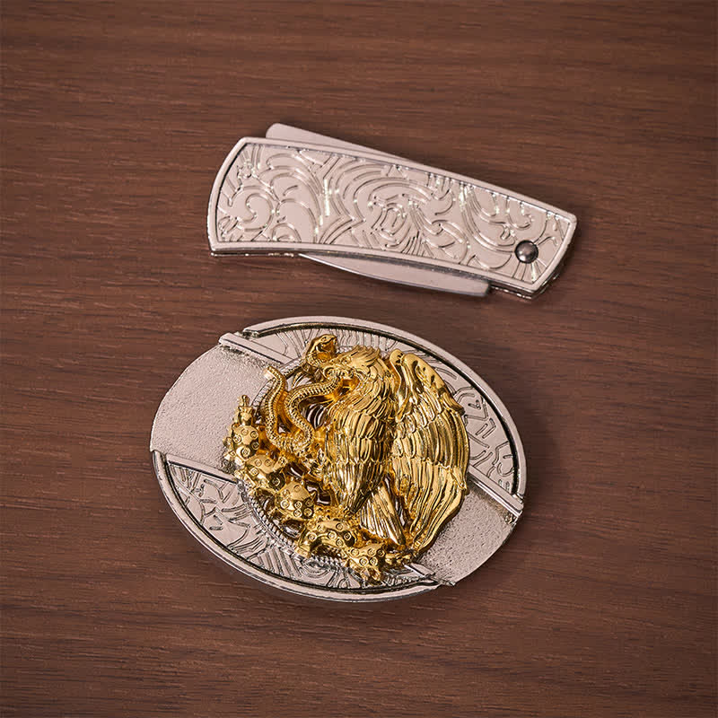 Goldener Adler Schlangen-DIY-Klappmesser mit versteckter Klappe, silberne Schnalle, Ledergürtel - image 10