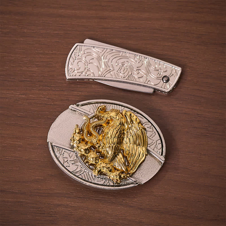 Goldener Adler Schlangen-DIY-Klappmesser mit versteckter Klappe, silberne Schnalle, Ledergürtel - image 10