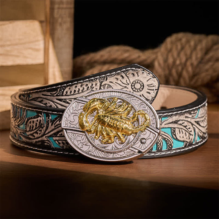 Silberner und goldener gotischer Skorpion-DIY-Klappmessergürtel mit Schnalle - Skorpion - Grauer Gürtel mit Blumenmuster - 42 - image 8