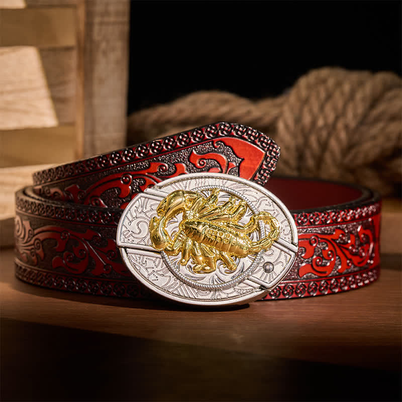 Silberner und goldener gotischer Skorpion-DIY-Klappmessergürtel mit Schnalle - Skorpion - Brauner geschnitzter Gürtel - 42 - image 6