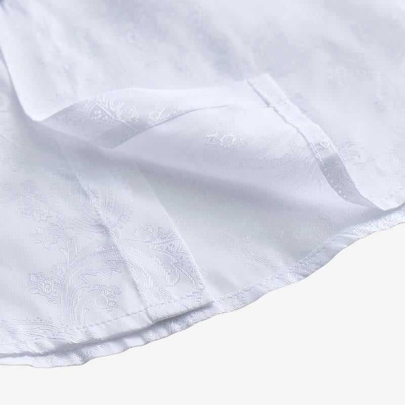 Herrenhemd aus dunklem Jacquard-Satin mit Rosenmuster, Stehkragen und langen Ärmeln - image 10