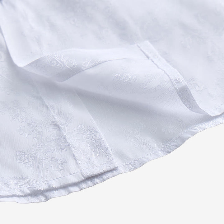 Herrenhemd aus dunklem Jacquard-Satin mit Rosenmuster, Stehkragen und langen Ärmeln - image 10