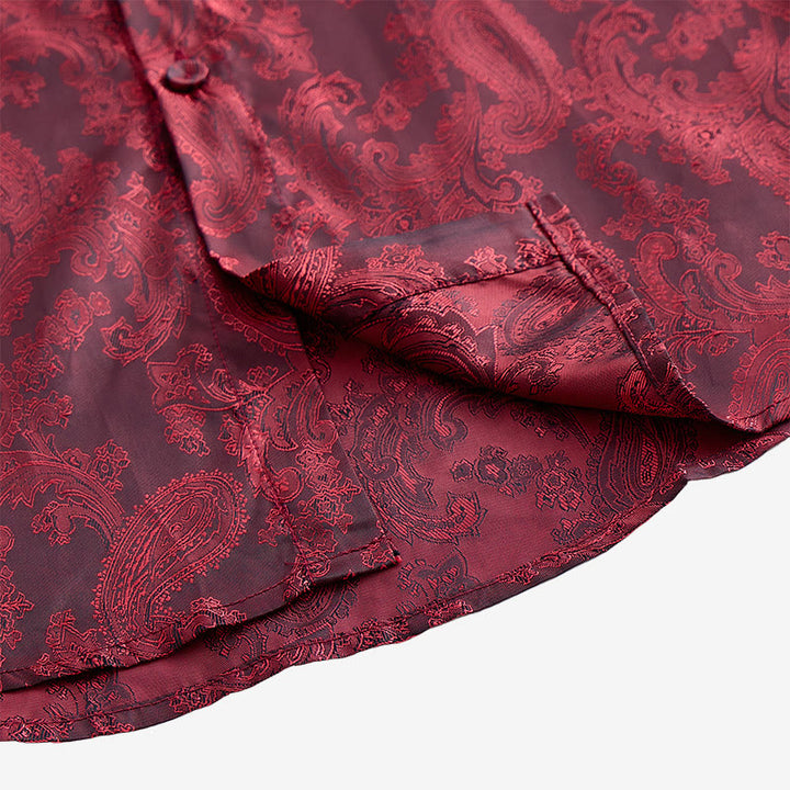 Herrenhemd aus dunklem Jacquard-Satin mit Rosenmuster, Stehkragen und langen Ärmeln - image 21