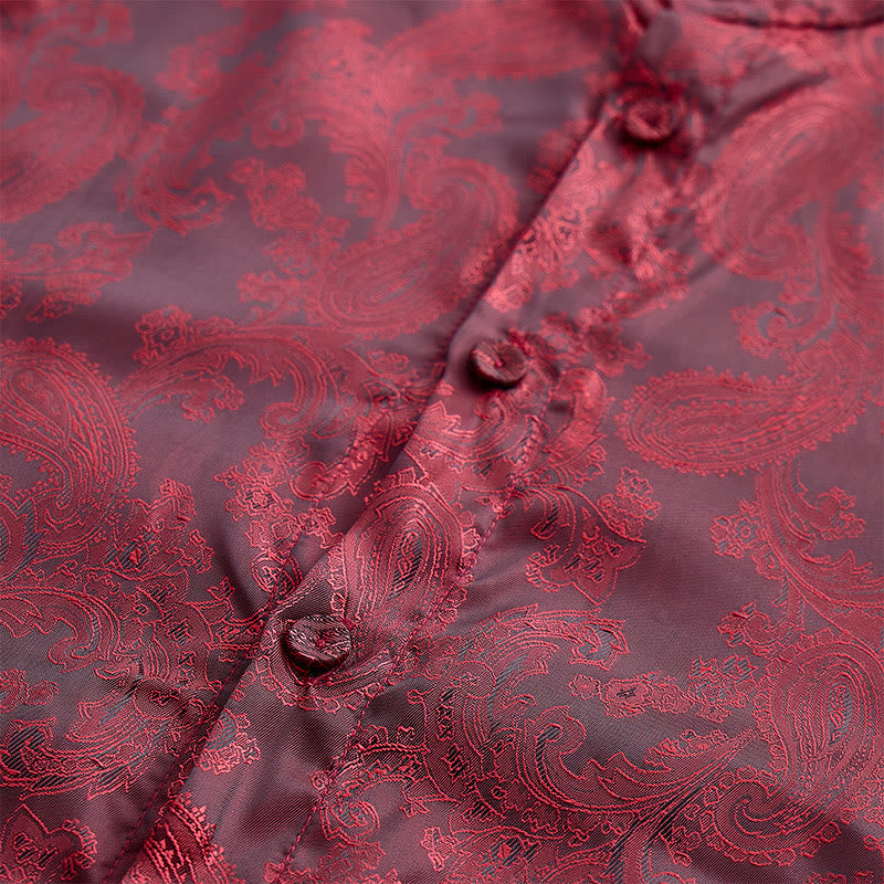 Herrenhemd aus dunklem Jacquard-Satin mit Rosenmuster, Stehkragen und langen Ärmeln - image 20