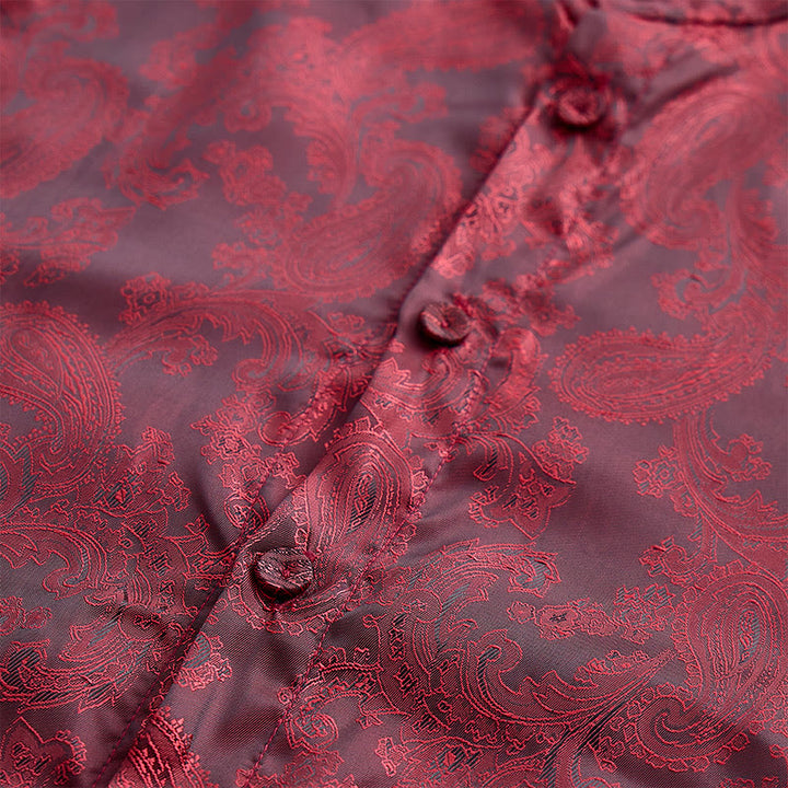 Herrenhemd aus dunklem Jacquard-Satin mit Rosenmuster, Stehkragen und langen Ärmeln - image 20