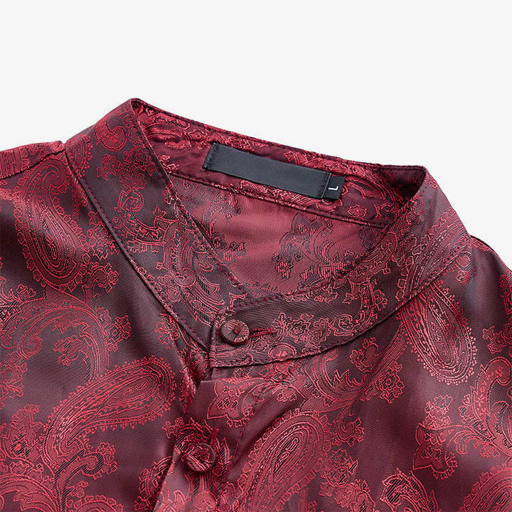 Herrenhemd aus dunklem Jacquard-Satin mit Rosenmuster, Stehkragen und langen Ärmeln - image 19