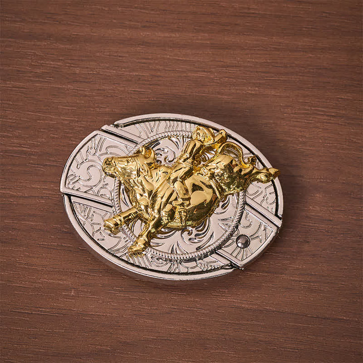 Ledergürtel mit auffälliger silber-goldener Bronc-Rider-DIY-Schnalle und verstecktem Klappmesser - image 9