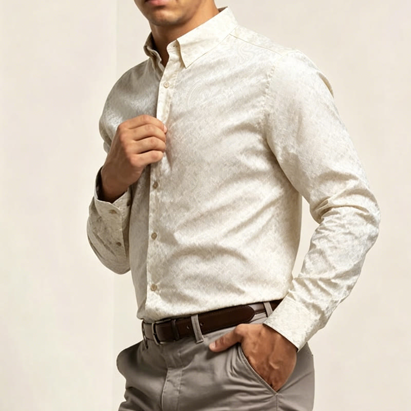 Britisches Retro-Hochzeitshemd für Herren aus Satin mit Paisley-Jacquardmuster - image 6