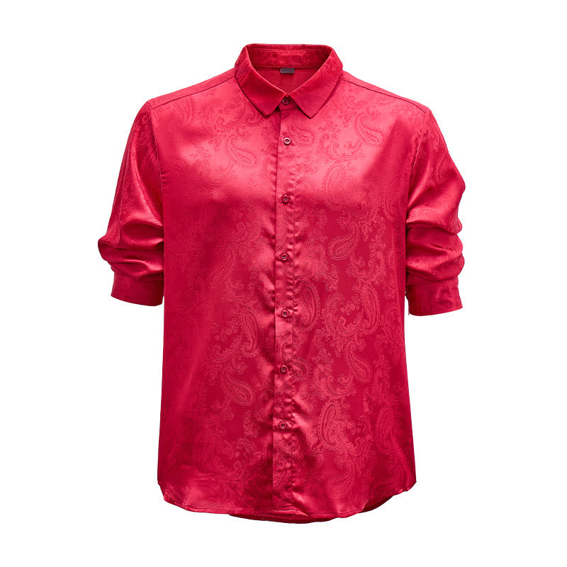 Britisches Retro-Hochzeitshemd für Herren aus Satin mit Paisley-Jacquardmuster - Burgund - 2XL - image 0