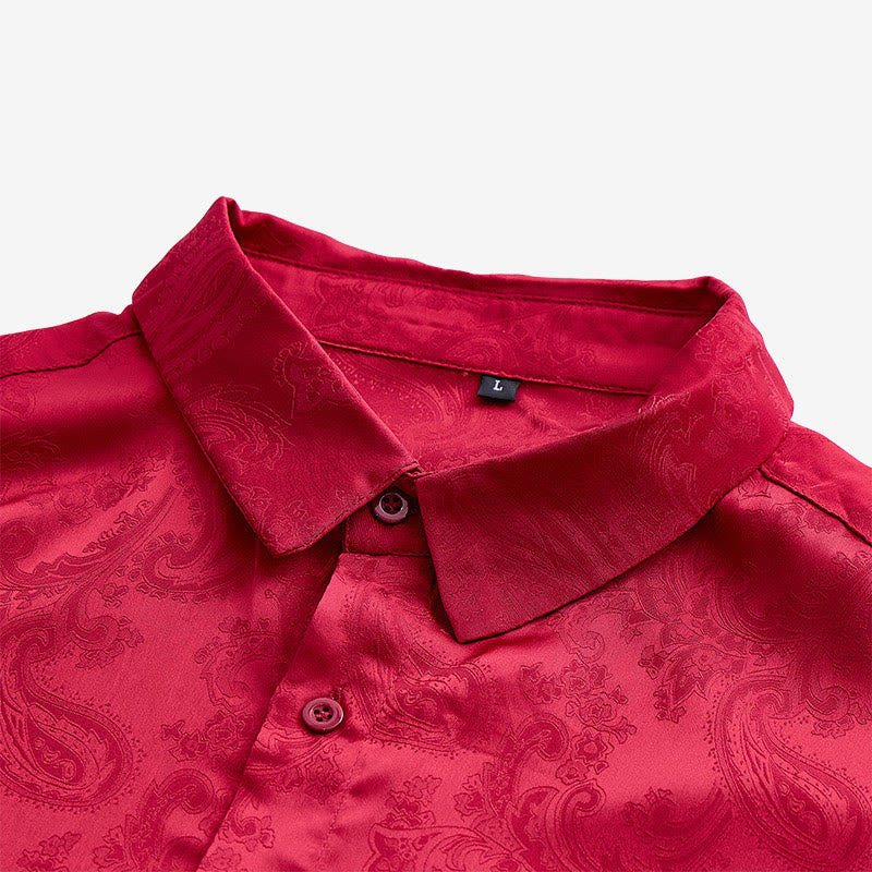 Britisches Retro-Hochzeitshemd für Herren aus Satin mit Paisley-Jacquardmuster - image 12