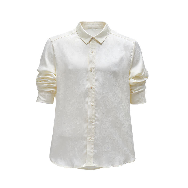 Britisches Retro-Hochzeitshemd für Herren aus Satin mit Paisley-Jacquardmuster - Khaki - 2XL - image 4