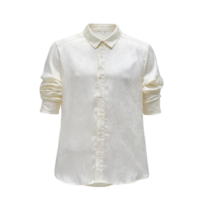 Britisches Retro-Hochzeitshemd für Herren aus Satin mit Paisley-Jacquardmuster - Khaki - 2XL - image 4