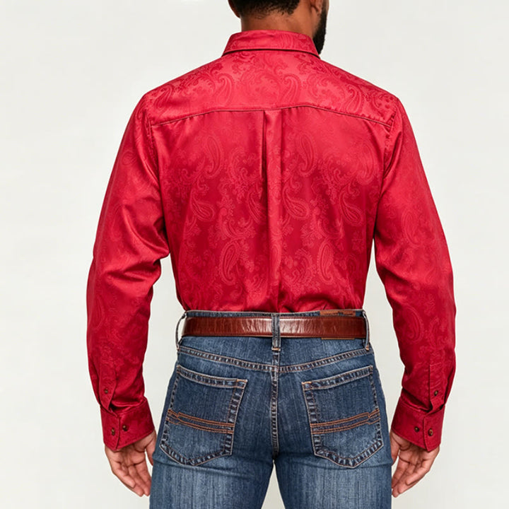 Britisches Retro-Hochzeitshemd für Herren aus Satin mit Paisley-Jacquardmuster - image 3