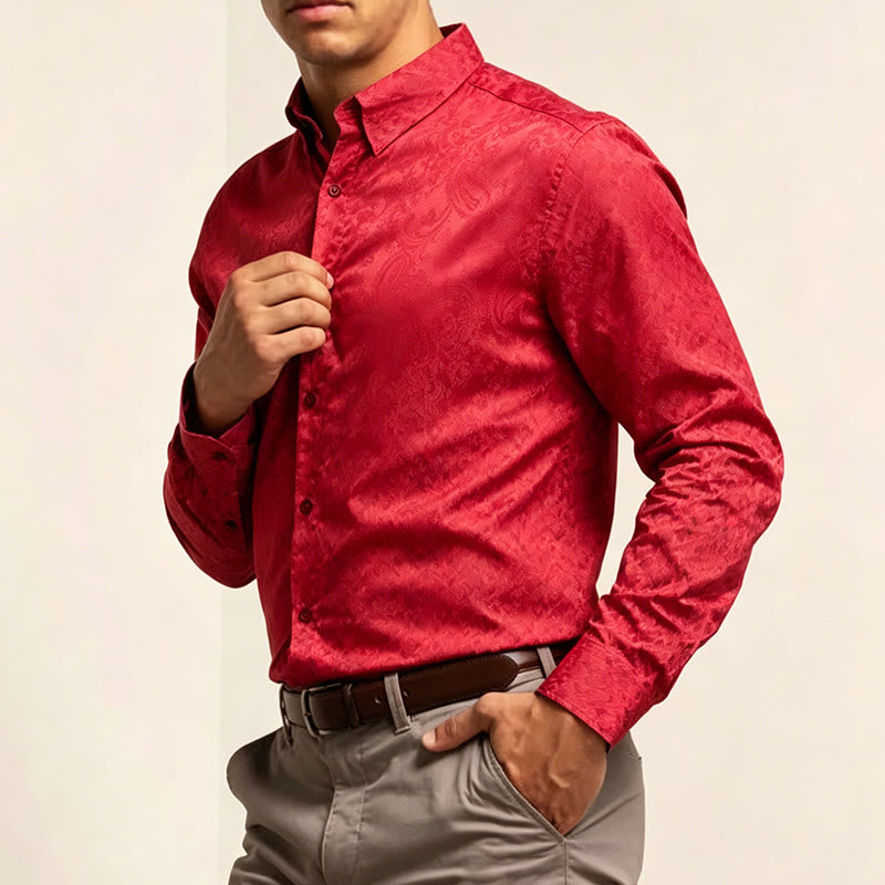 Britisches Retro-Hochzeitshemd für Herren aus Satin mit Paisley-Jacquardmuster - image 2