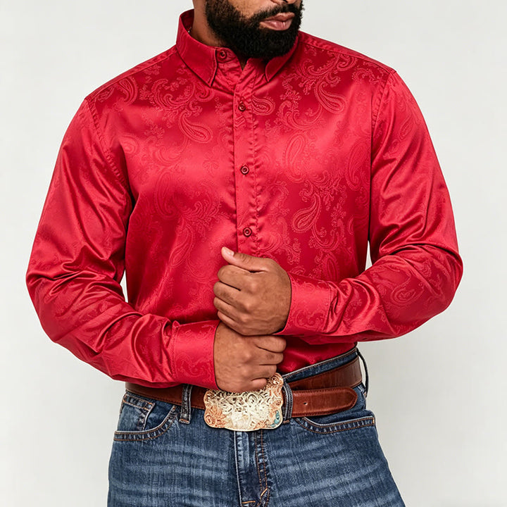 Britisches Retro-Hochzeitshemd für Herren aus Satin mit Paisley-Jacquardmuster - image 1