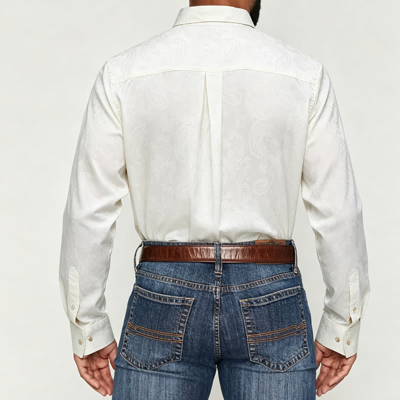 Britisches Retro-Hochzeitshemd für Herren aus Satin mit Paisley-Jacquardmuster - image 7