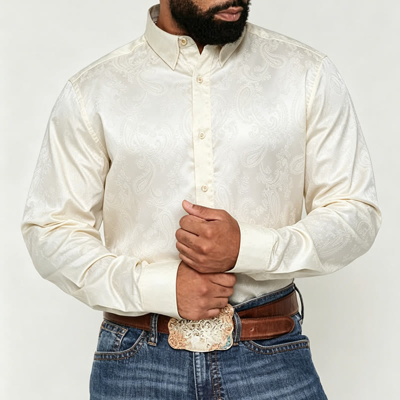 Britisches Retro-Hochzeitshemd für Herren aus Satin mit Paisley-Jacquardmuster - image 5