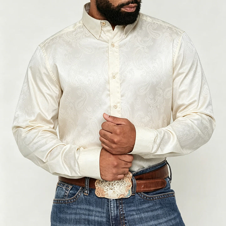 Britisches Retro-Hochzeitshemd für Herren aus Satin mit Paisley-Jacquardmuster - image 5