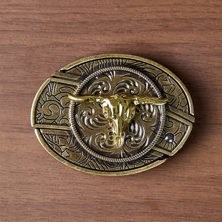 Zweifarbiger Ledergürtel mit Bullenmotiv, DIY-Versteckmesserschnalle in Gold und Bronze - image 10