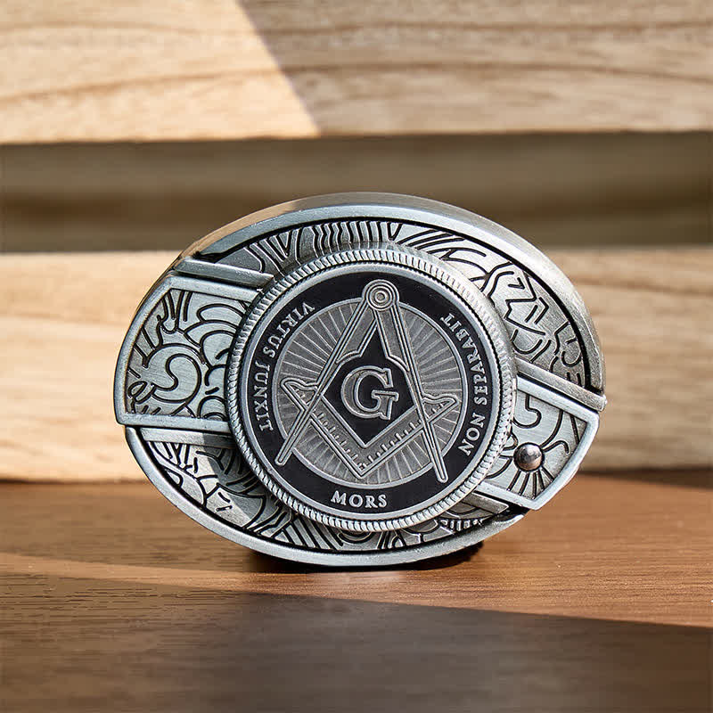 Schwarzer Emaille-Freimaurer-Symbol-DIY-Versteckte-Klappmesser-Schnalle-Ledergürtel - Schwarz - Ohne Gürtel - Nicht im Lieferumfang enthalten: Gürtel - image 0