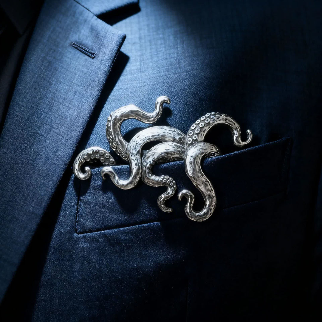 Einstecktuchhalter mit gotischem Oktopus-Tentakelmotiv - Antikes Silber - image 1