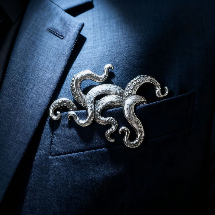 Einstecktuchhalter mit gotischem Oktopus-Tentakelmotiv - Antikes Silber - image 1