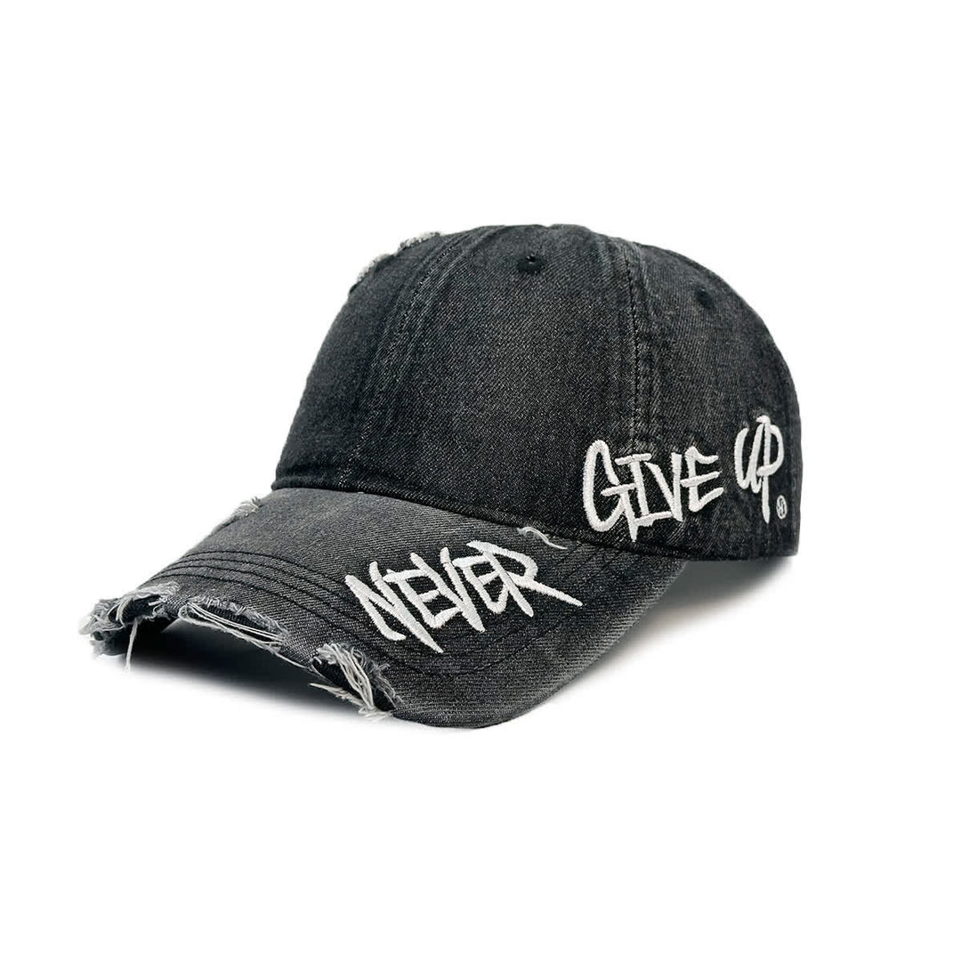 Never Give Up Stickerei Baseballkappe aus verwaschenem Denim - Schwarz - Verstellbar (21 5/8"-23 5/8") - image 5