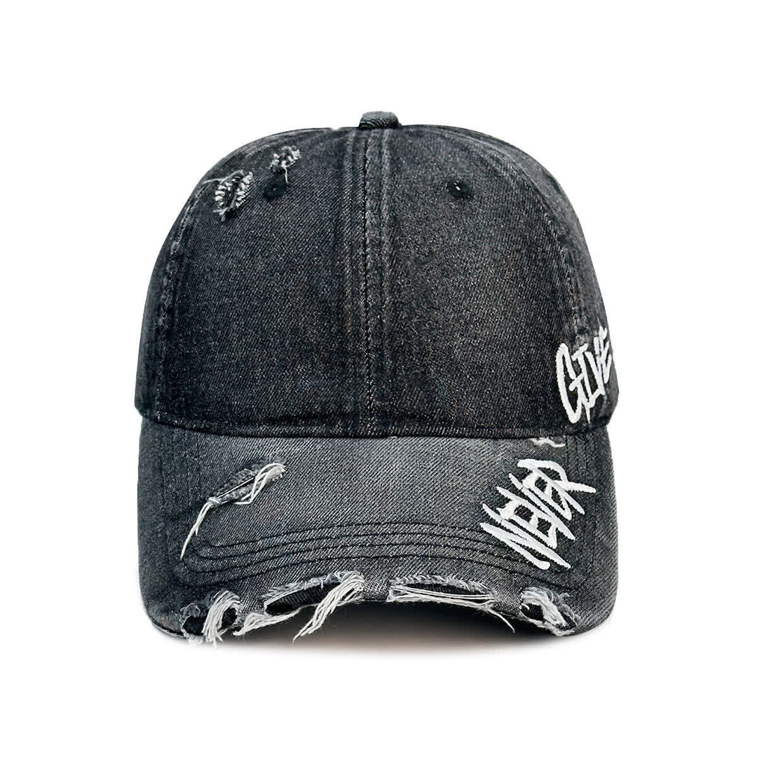 Never Give Up Stickerei Baseballkappe aus verwaschenem Denim - image 6