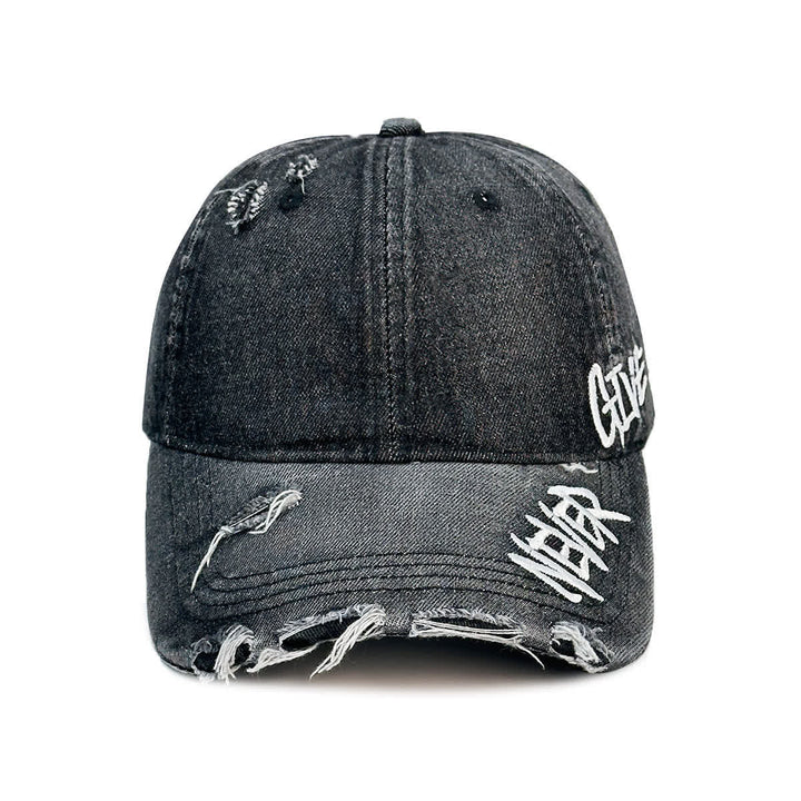 Never Give Up Stickerei Baseballkappe aus verwaschenem Denim - image 6