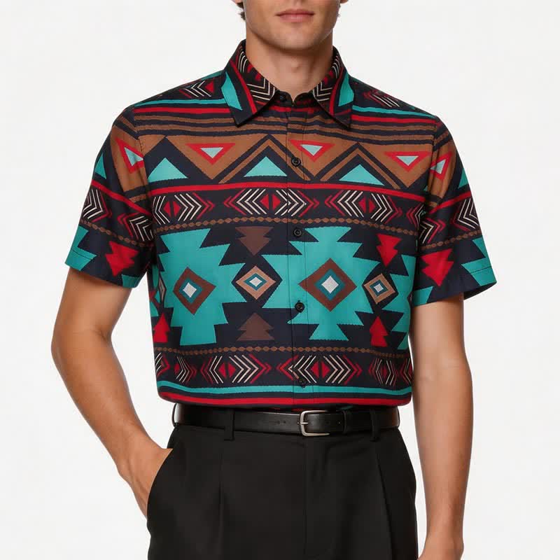 Herren-Retro-Westernhemd mit aztekischem geometrischem Print im Südwest-Stil - image 1