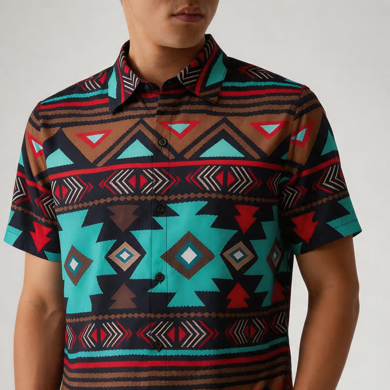 Herren-Retro-Westernhemd mit aztekischem geometrischem Print im Südwest-Stil - image 3