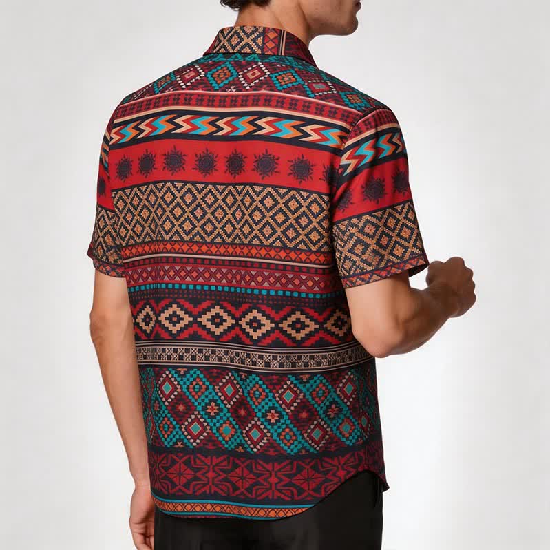 Herrenhemd im Westernstil mit kräftigem roten Aztekenstreifenmuster - image 2