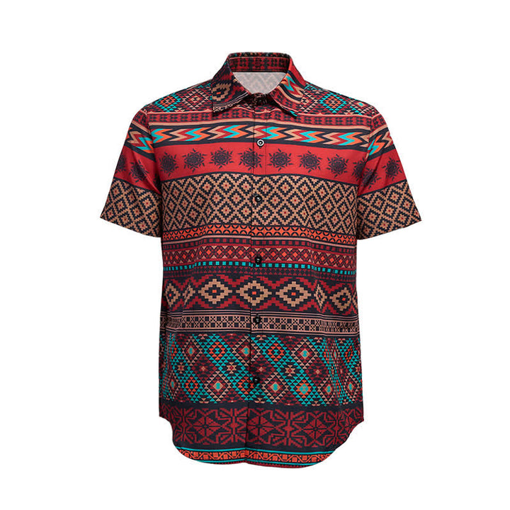 Herrenhemd im Westernstil mit kräftigem roten Aztekenstreifenmuster - image 9