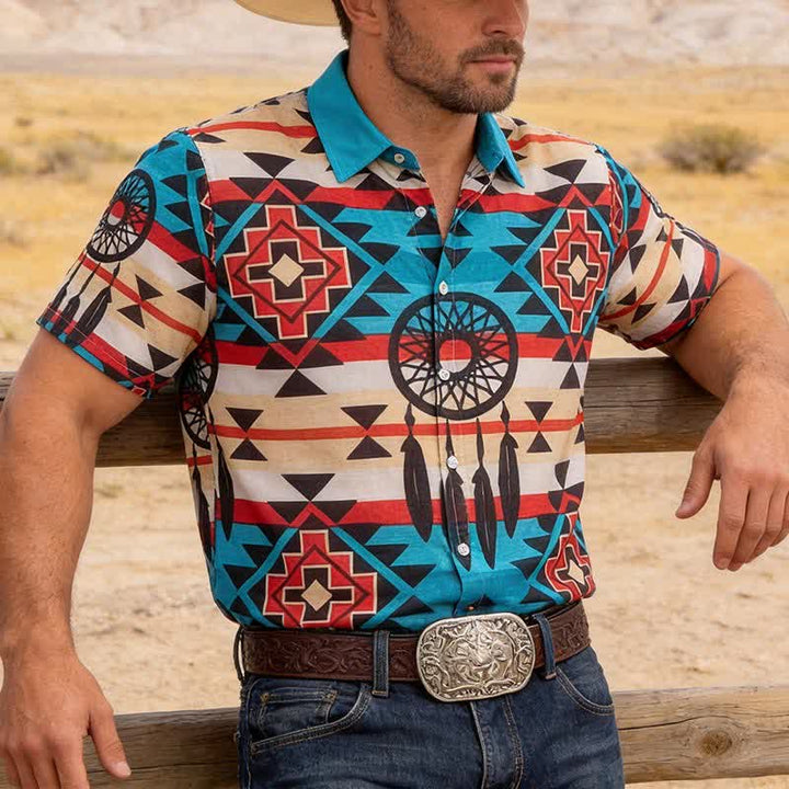 Herrenhemd mit Southwestern-Traumfänger-Aztekenmuster - Türkis - 4XL - image 0