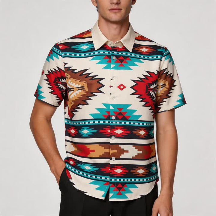 Herren-Freizeithemd im Western-Stil mit Aztekenmuster in Creme und Türkis - image 1
