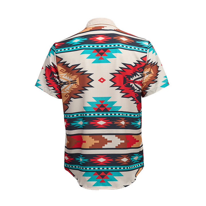 Herren-Freizeithemd im Western-Stil mit Aztekenmuster in Creme und Türkis - image 10