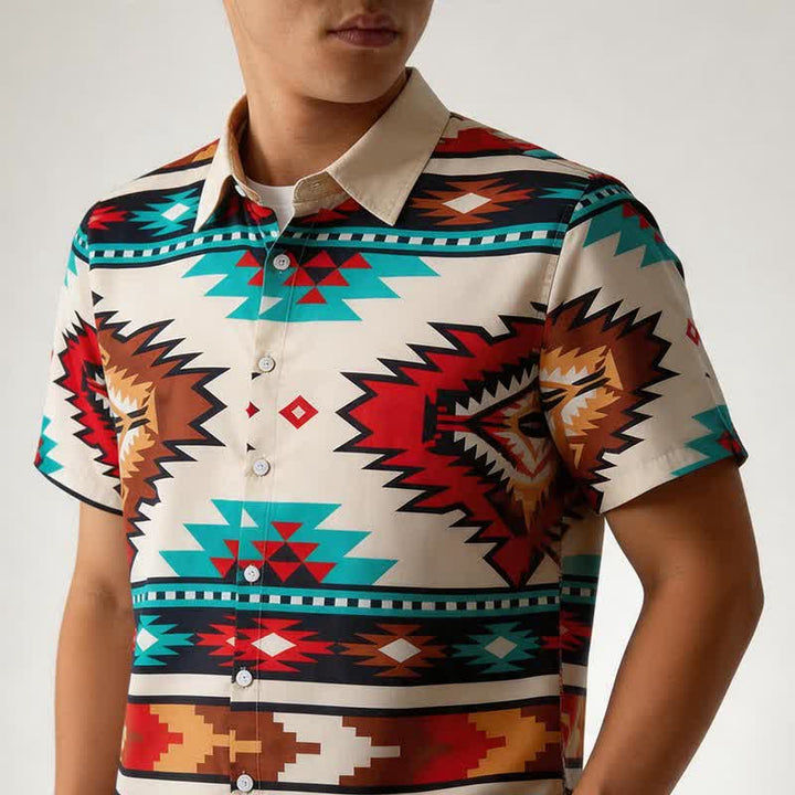 Herren-Freizeithemd im Western-Stil mit Aztekenmuster in Creme und Türkis - image 3