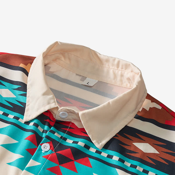 Herren-Freizeithemd im Western-Stil mit Aztekenmuster in Creme und Türkis - image 4