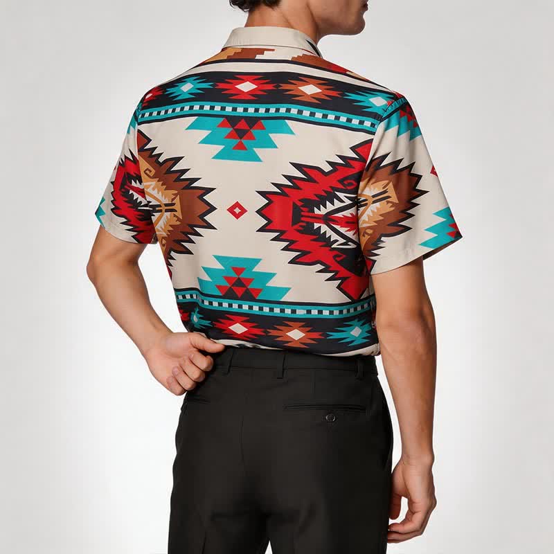 Herren-Freizeithemd im Western-Stil mit Aztekenmuster in Creme und Türkis - image 2