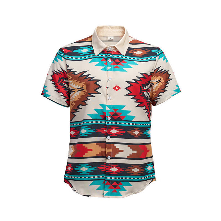 Herren-Freizeithemd im Western-Stil mit Aztekenmuster in Creme und Türkis - image 9
