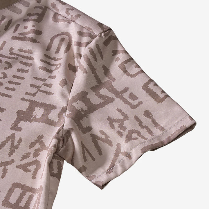 Herrenhemd mit Ethno-Stil und Stammesmotiven in Taupe-Beige - image 8