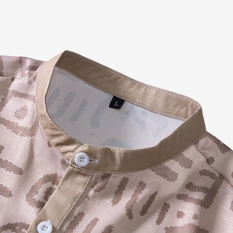 Herrenhemd mit Ethno-Stil und Stammesmotiven in Taupe-Beige - image 4