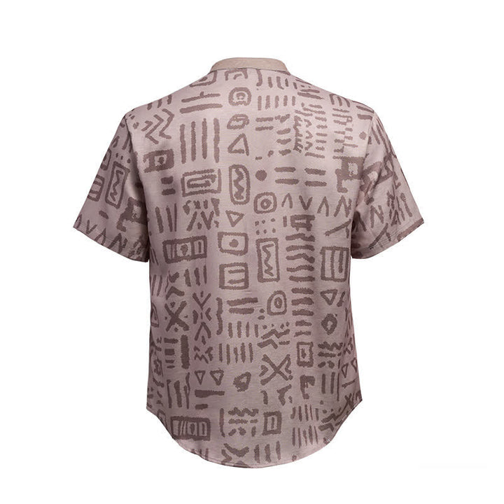 Herrenhemd mit Ethno-Stil und Stammesmotiven in Taupe-Beige - image 10