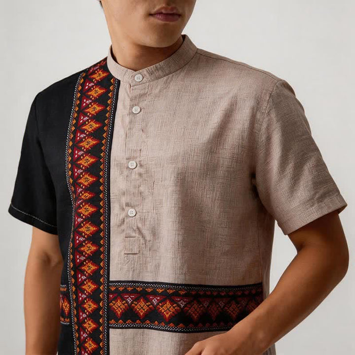 Herrenhemd im Ethno-Stil mit asymmetrischem Tribal-Print aus Leinenmischung - image 3