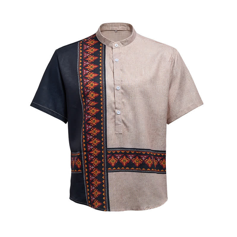 Herrenhemd im Ethno-Stil mit asymmetrischem Tribal-Print aus Leinenmischung - image 9