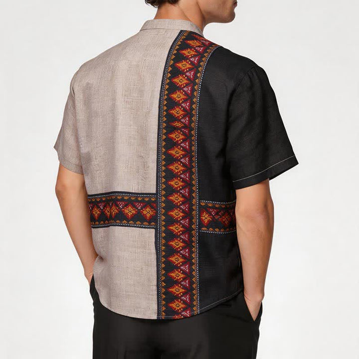 Herrenhemd im Ethno-Stil mit asymmetrischem Tribal-Print aus Leinenmischung - image 2