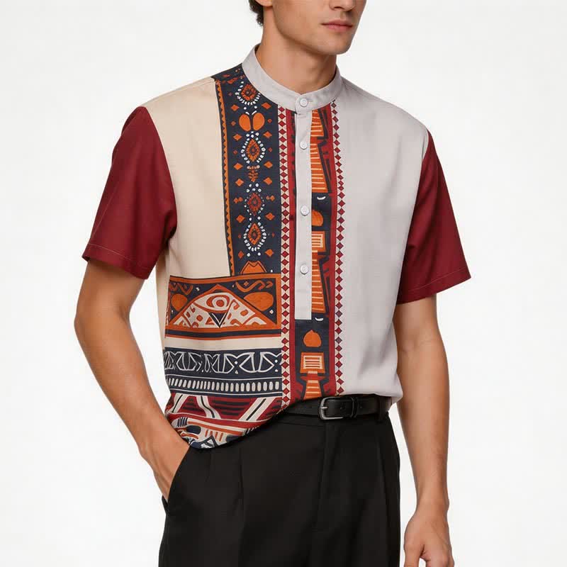 Herren-Sommerhemd im Ethno-Stil mit Patchwork-Muster, inspiriert vom Südwesten der USA - image 1