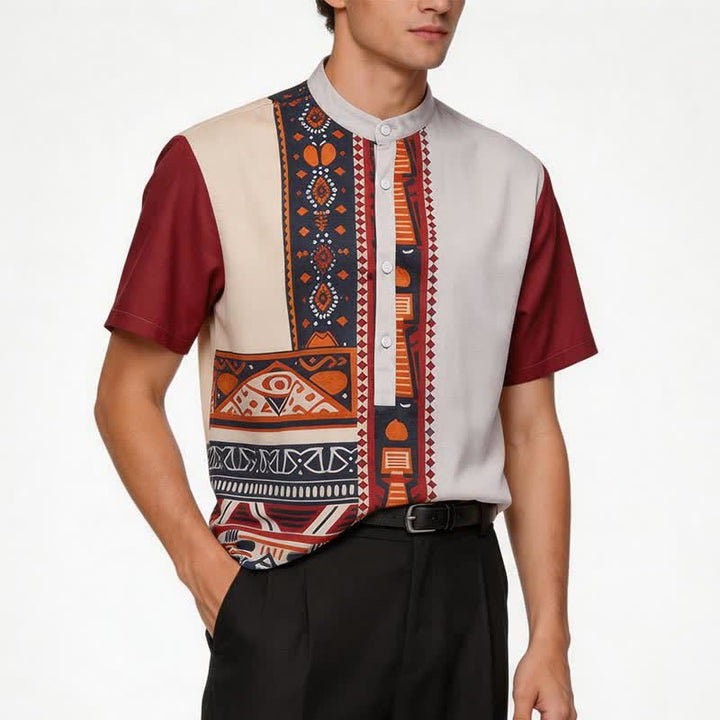 Herren-Sommerhemd im Ethno-Stil mit Patchwork-Muster, inspiriert vom Südwesten der USA - image 1