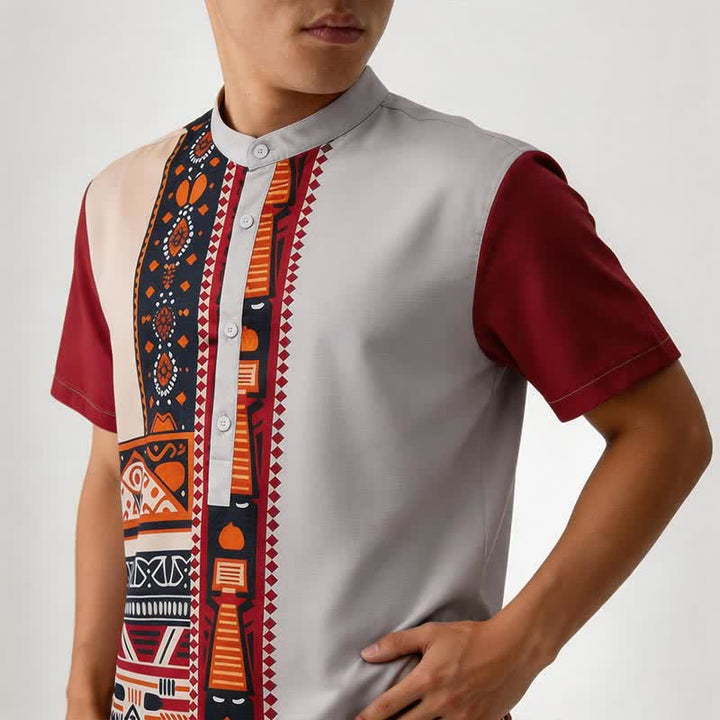 Herren-Sommerhemd im Ethno-Stil mit Patchwork-Muster, inspiriert vom Südwesten der USA - image 3